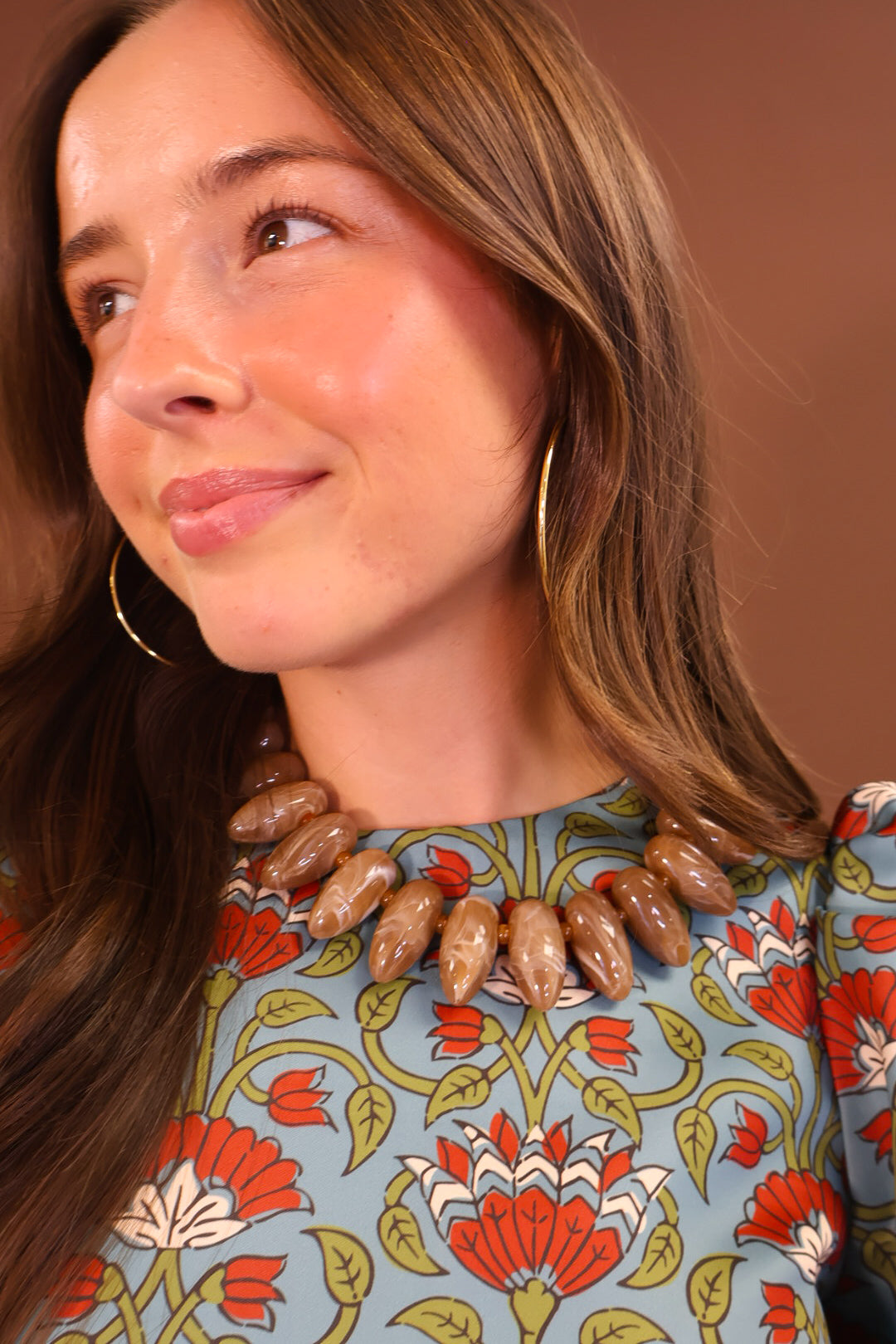 Large Brown Marbled Beaded Necklace
