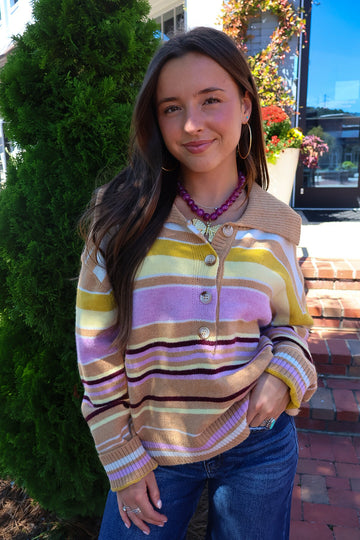 Multicolor Striped Henley Sweater