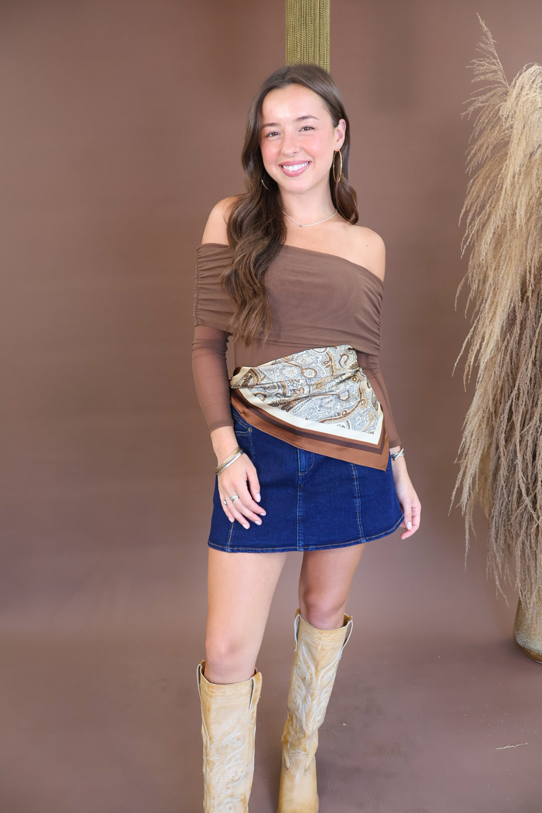 Cream & Brown Paisley Scarf