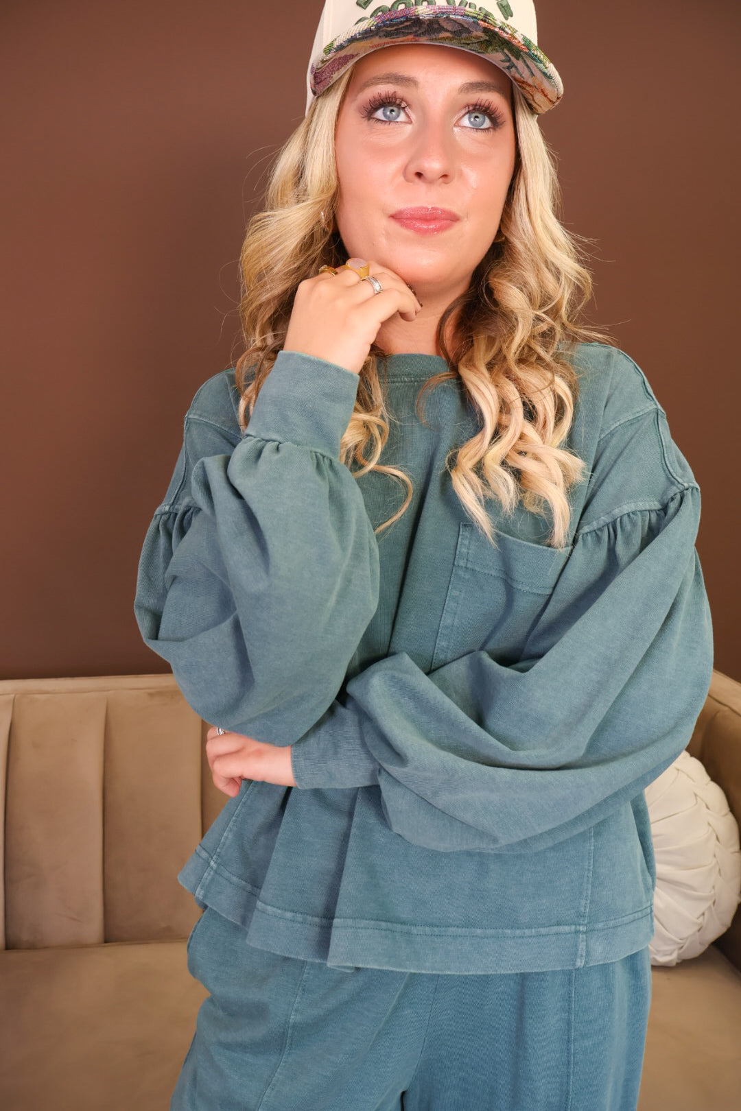 Dusty Teal Boxy Pocket Top & Jogger Pants Set