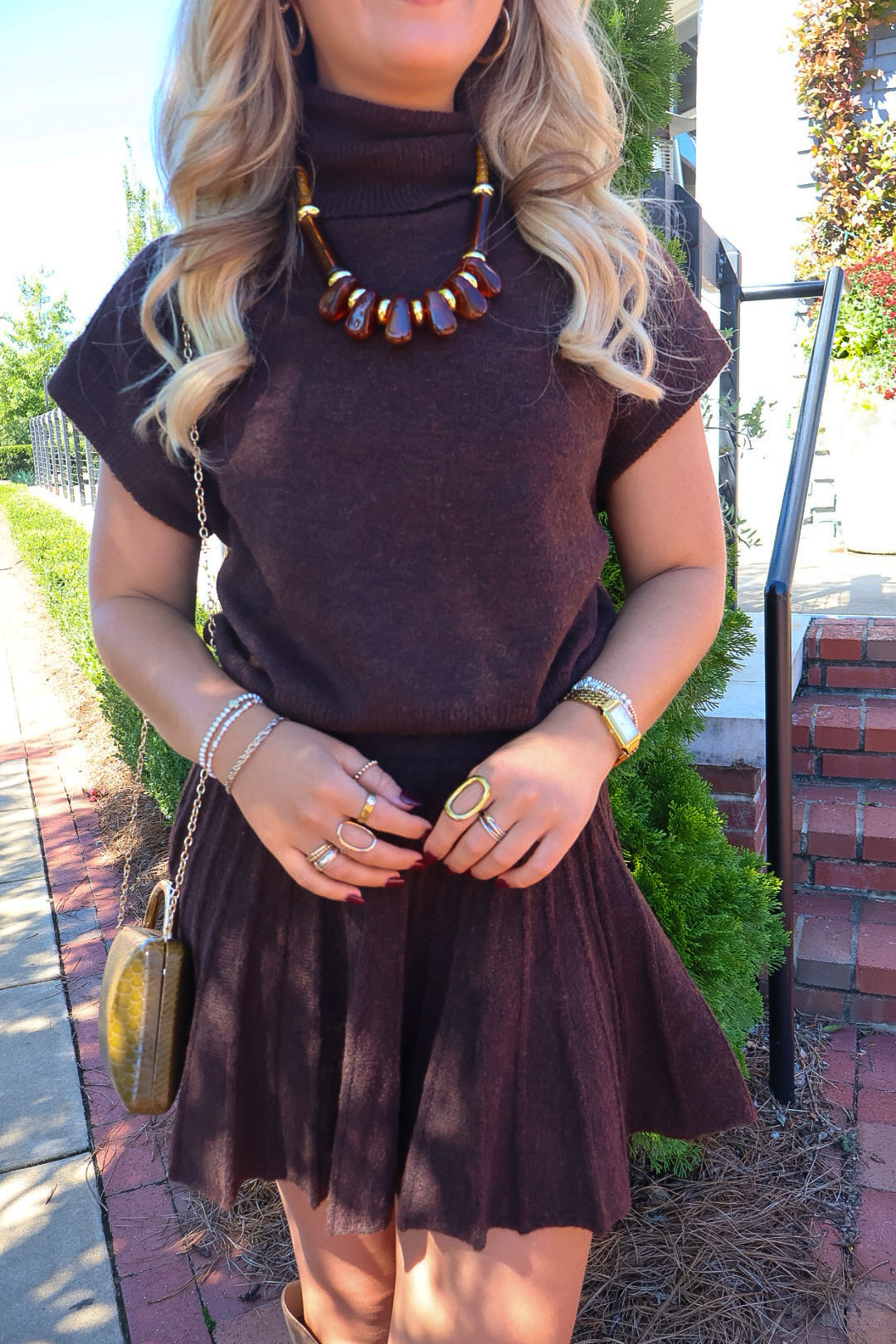 Brown Turtleneck Sweater & Mini Skirt Set