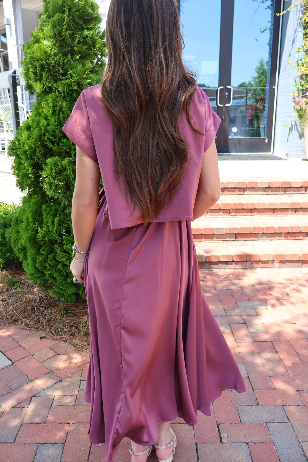Mauve Satin Crop Top & Midi Skirt Set
