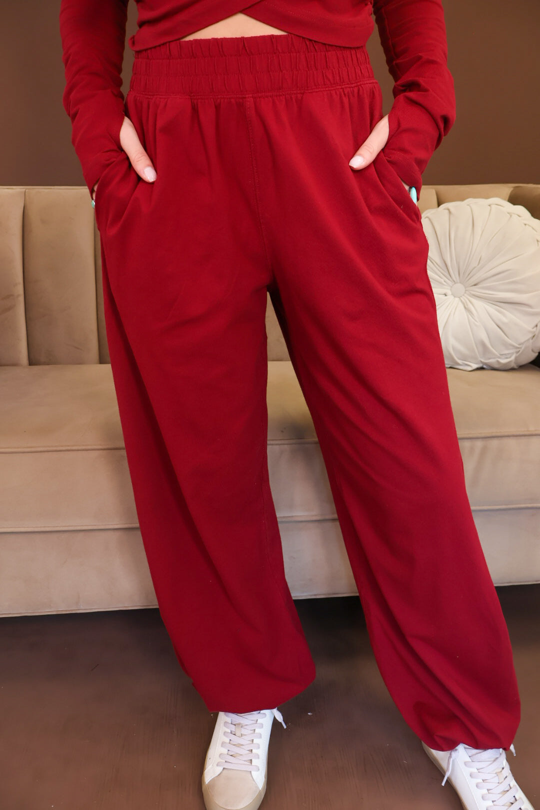 Burgundy Crossover Top & Jogger Pants Set