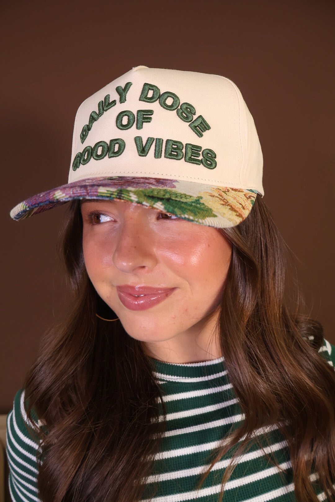 Daily Dose Of Good Vibes Floral Brim Trucker Hat