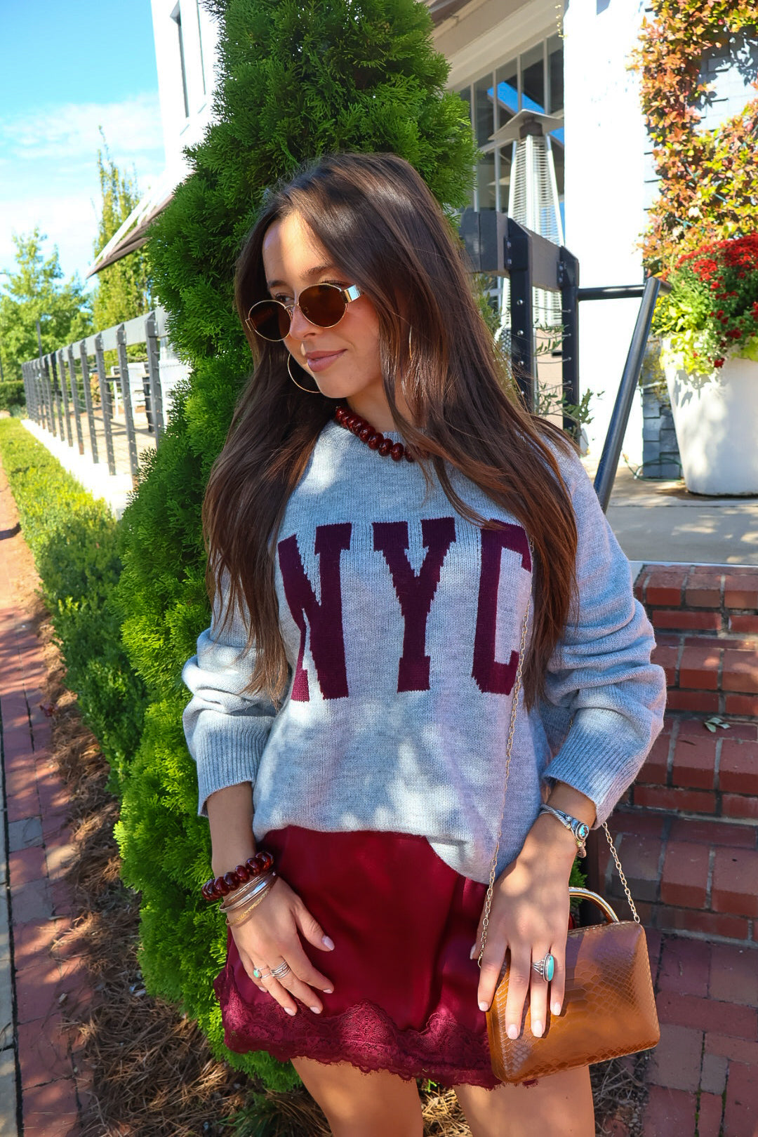 Heather Gray & Maroon NYC Sweater