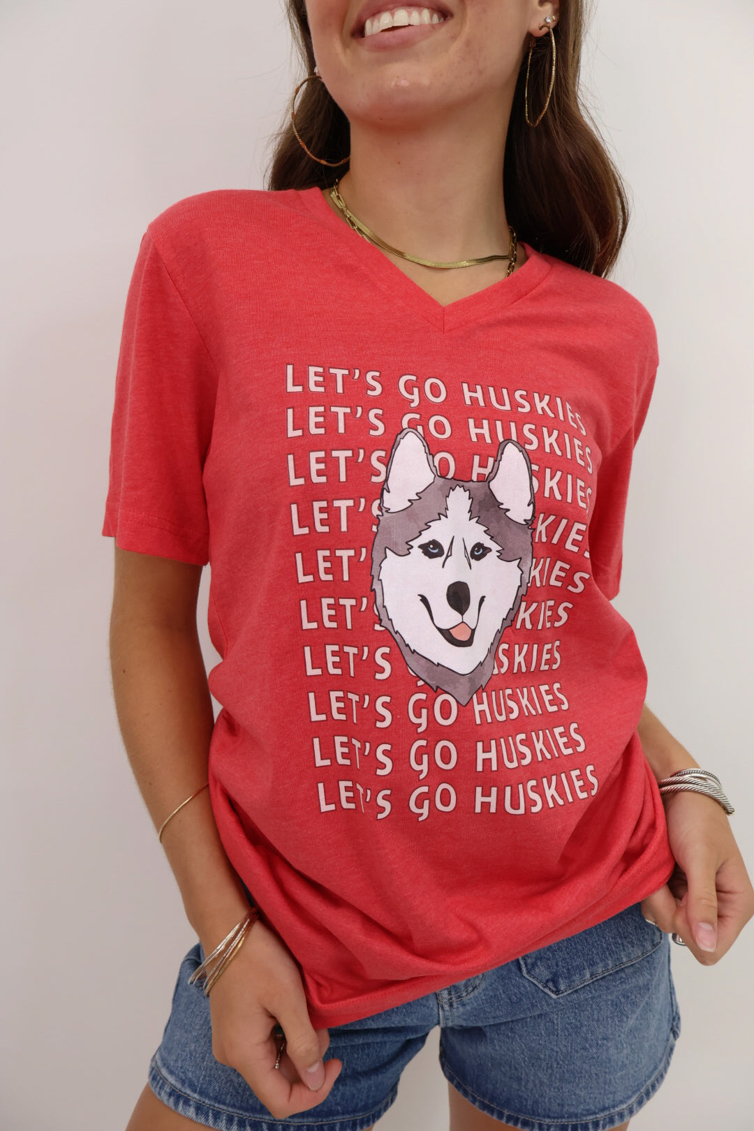 Let¡¯s Go Huskies V-Neck Tee - Red