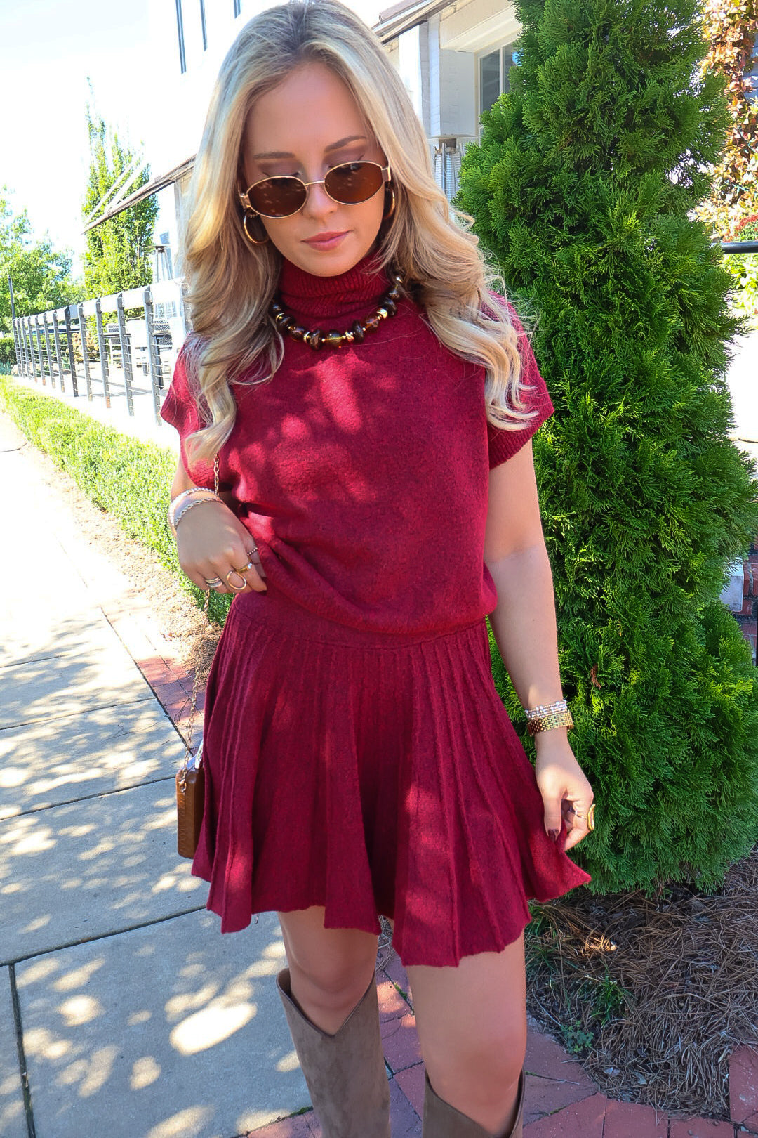 Crimson Turtleneck Sweater & Mini Skirt Set