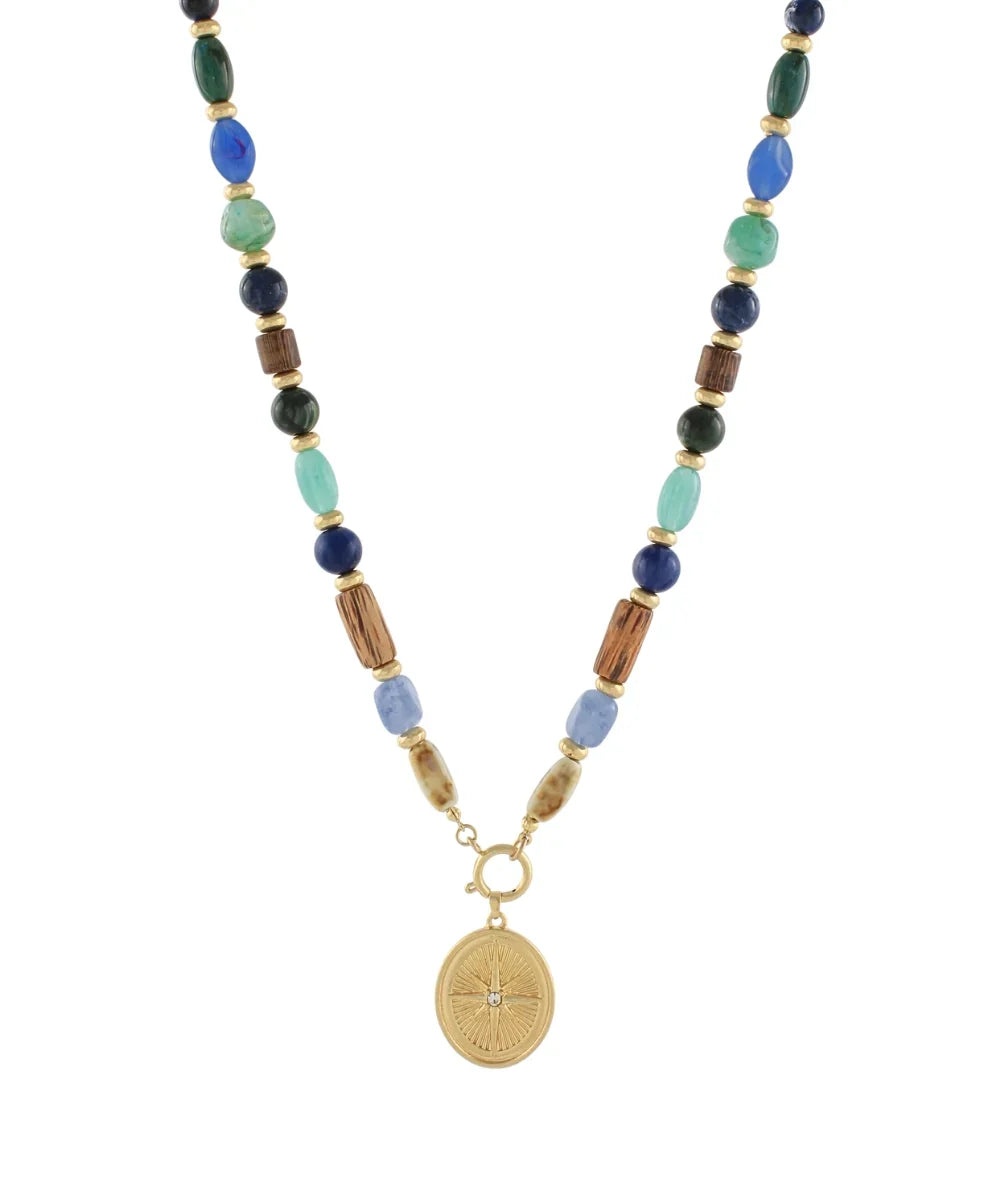 Green Multi Beaded Pendant Necklace