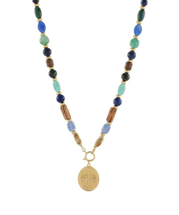 Green Multi Beaded Pendant Necklace