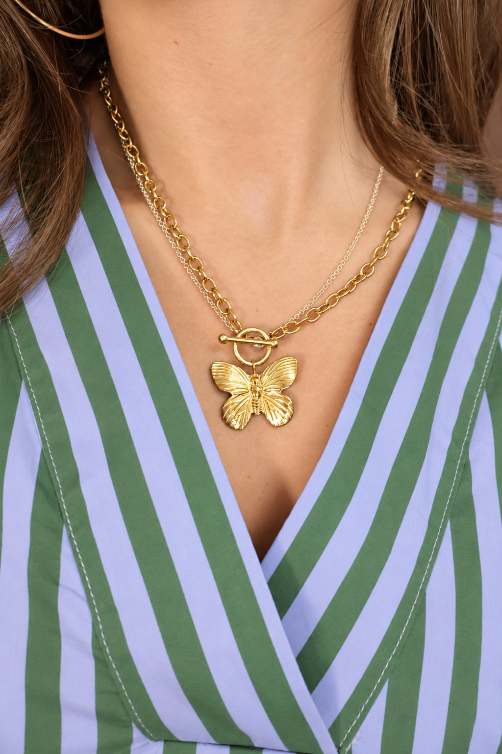 Gold Butterfly Toggle Necklace