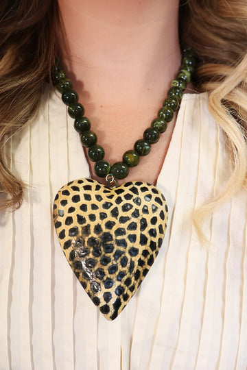 Oversized Spotted Wooden Heart Necklace